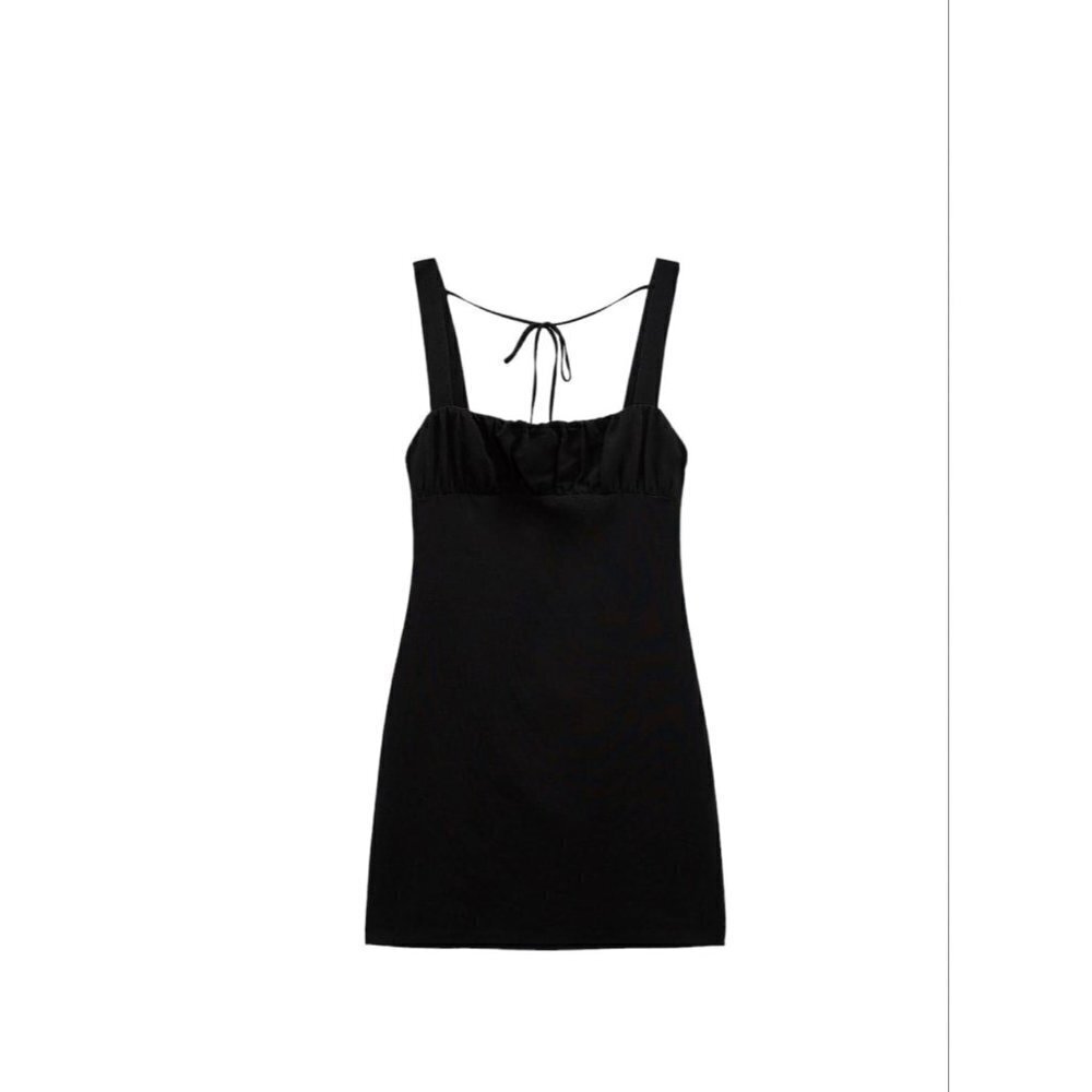 ZARA LINEN BLEND SHORT DRESS BLACK SIZE L 2180/395/800